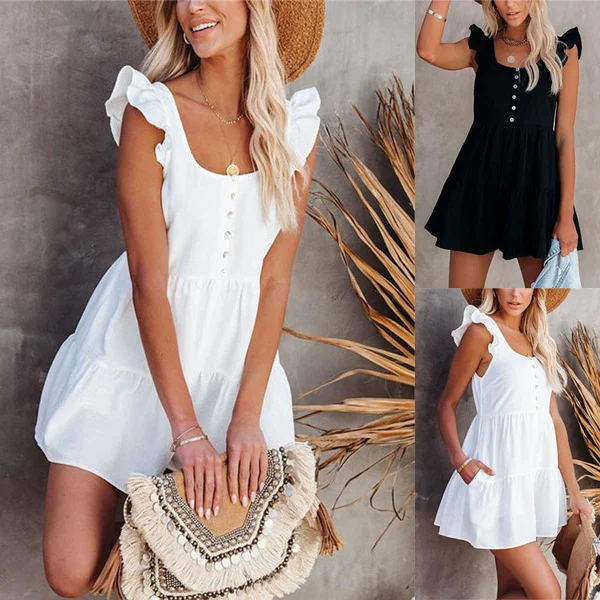 Summer Solid Sleeveless Button Decoration Jumpsuit Short Pants Outfits for Women Beach Wear Playsuit