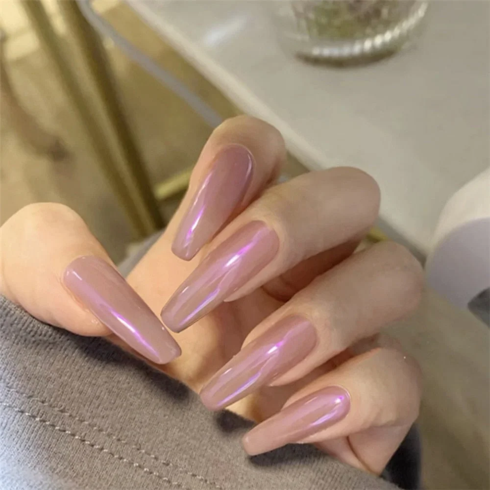 Ballerina Coffin False Nails Chrome Lavender Purple Press On Fingernails Fake Nails Extra Long Ladies Designed Tips for Finger-Nail Inspo