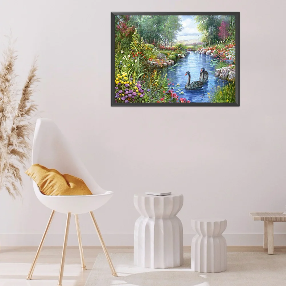 Full Printed Cross Stitch 11CT Cotton - Swan Lake(50*36cm)