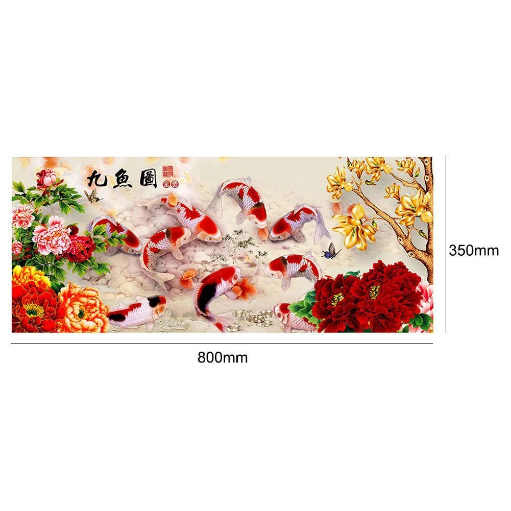 Diamond Painting - Full Round Drill - Peony 9 Fishes (80*35cm)