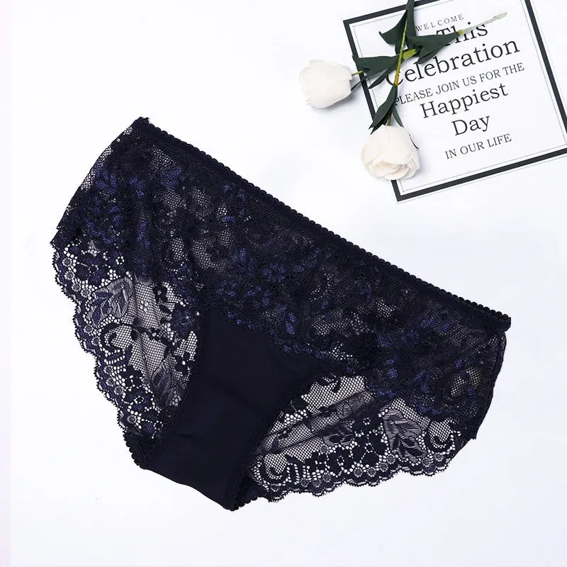 Women Sexy Seamless Briefs,Ultra-Thin Transparent Flower Embroidered Patterned Plus Size Underwear Cotton Lace Panties 2020