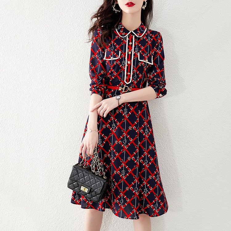 As Picture Vintage Geometric A-Line Dresses
