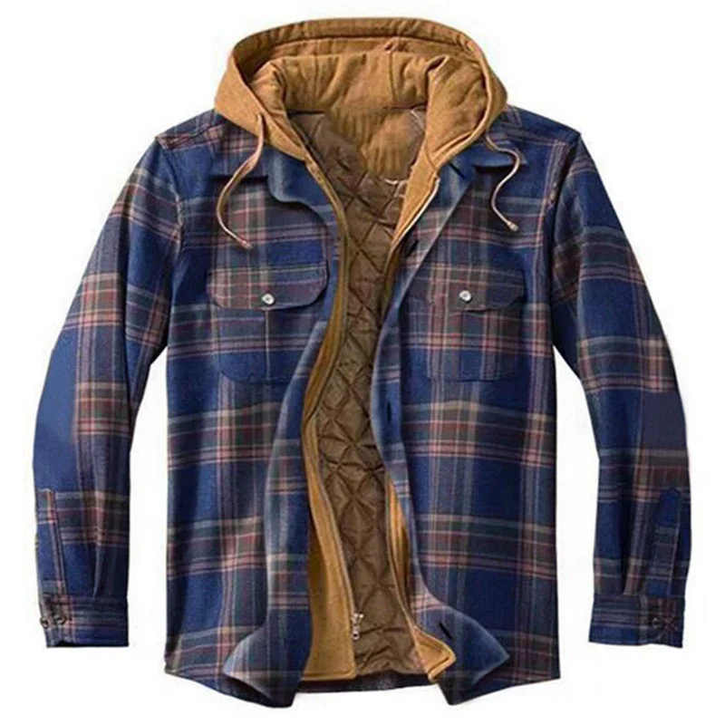 Uveng Uveng Plaid Cotton Coat Large Size Hooded Shirt Jacket SY0004