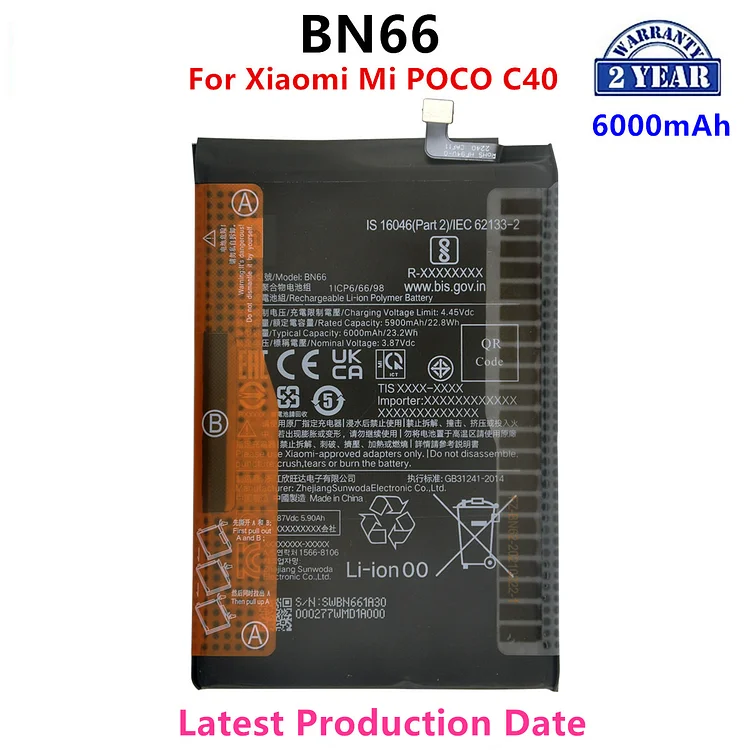 100% Orginal BN66 6000mAh Battery For Xiaomi Mi POCO C40  Phone Replacement Batteries