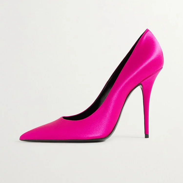 Hot Pink Stiletto Satin Pumps Women's Pointed Toe Evening Heel Party Shoes |FSJ Shoes