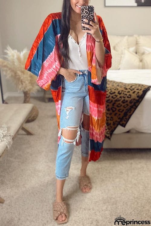 Tie Dye Stripe Kimono