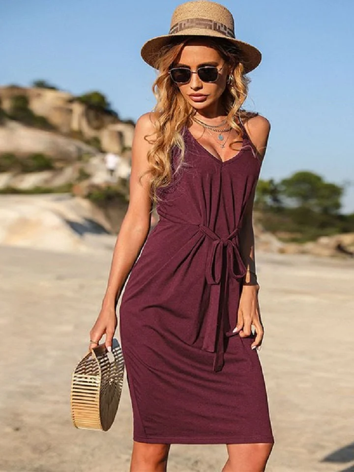 Bag Hip Skirt Sleeveless Pleated Black Sling Dress | EGEMISS