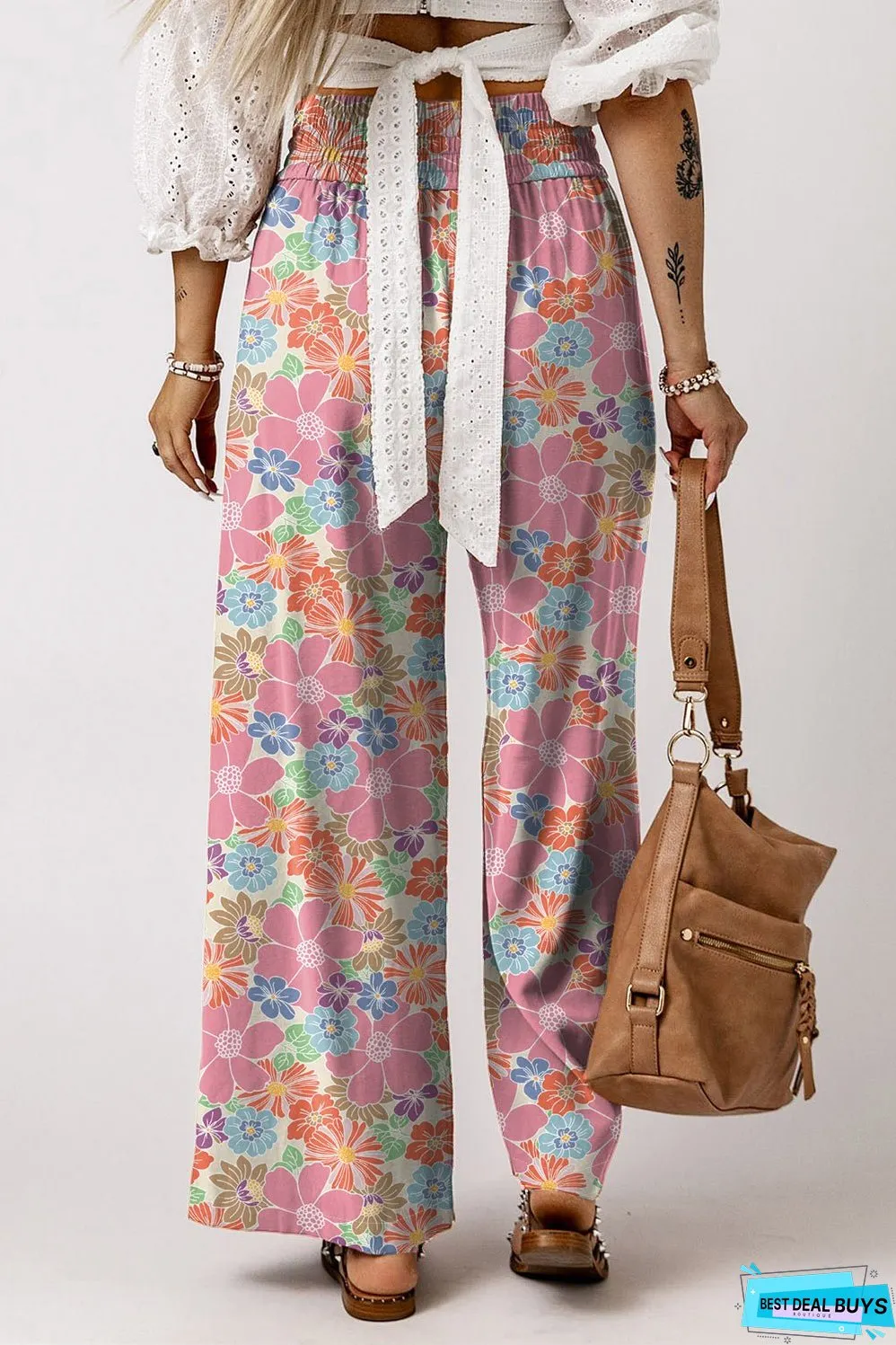 Floral Smocked Waist Loose Pants