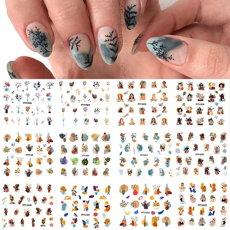 12pcs Valentines Manicures Love Letter Flower Transfer Stickers For Nails Inscriptions Nail Art Decoration Water Sliders Tips