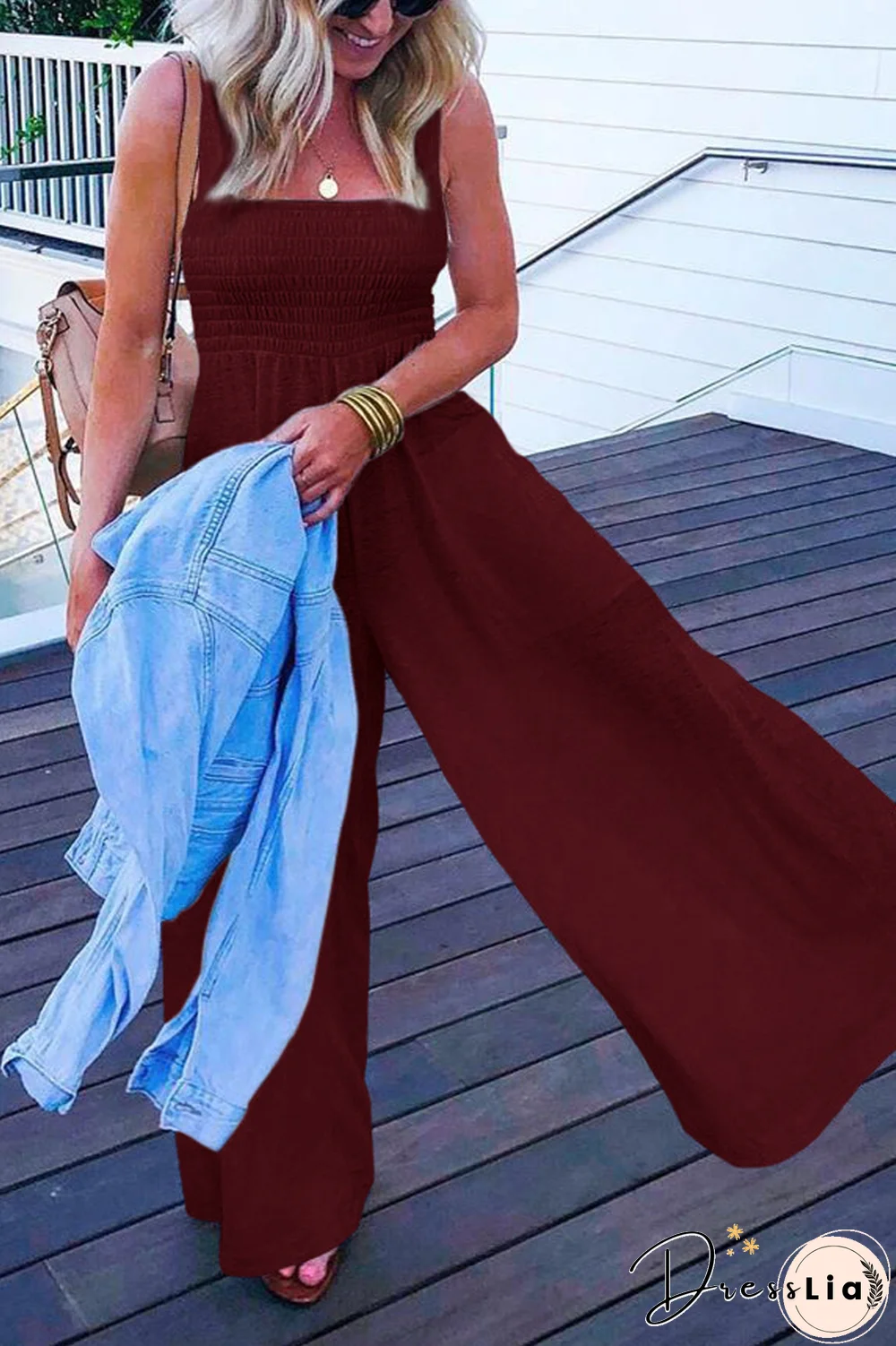Solid Color Sleeveless Wide Leg Jumpsuit