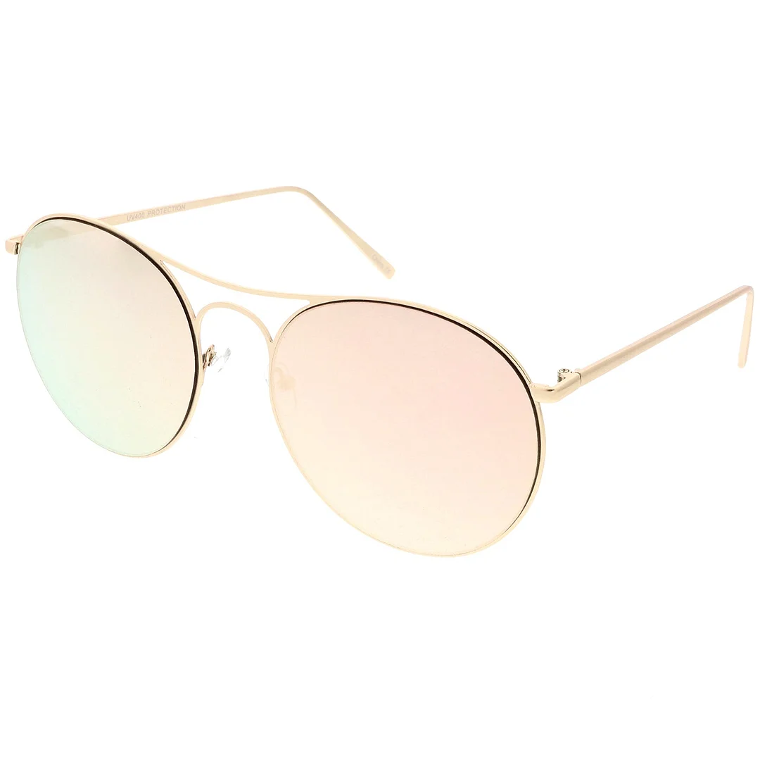 Oversize Metal Aviator glasses Double Nose Bridge Round Color Mirrored Flat Lens 65mm