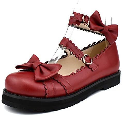 Women Fashion Flat Heel Bow Buckle Strap Platform Round Toe  Lolita Mary Janes Novameme