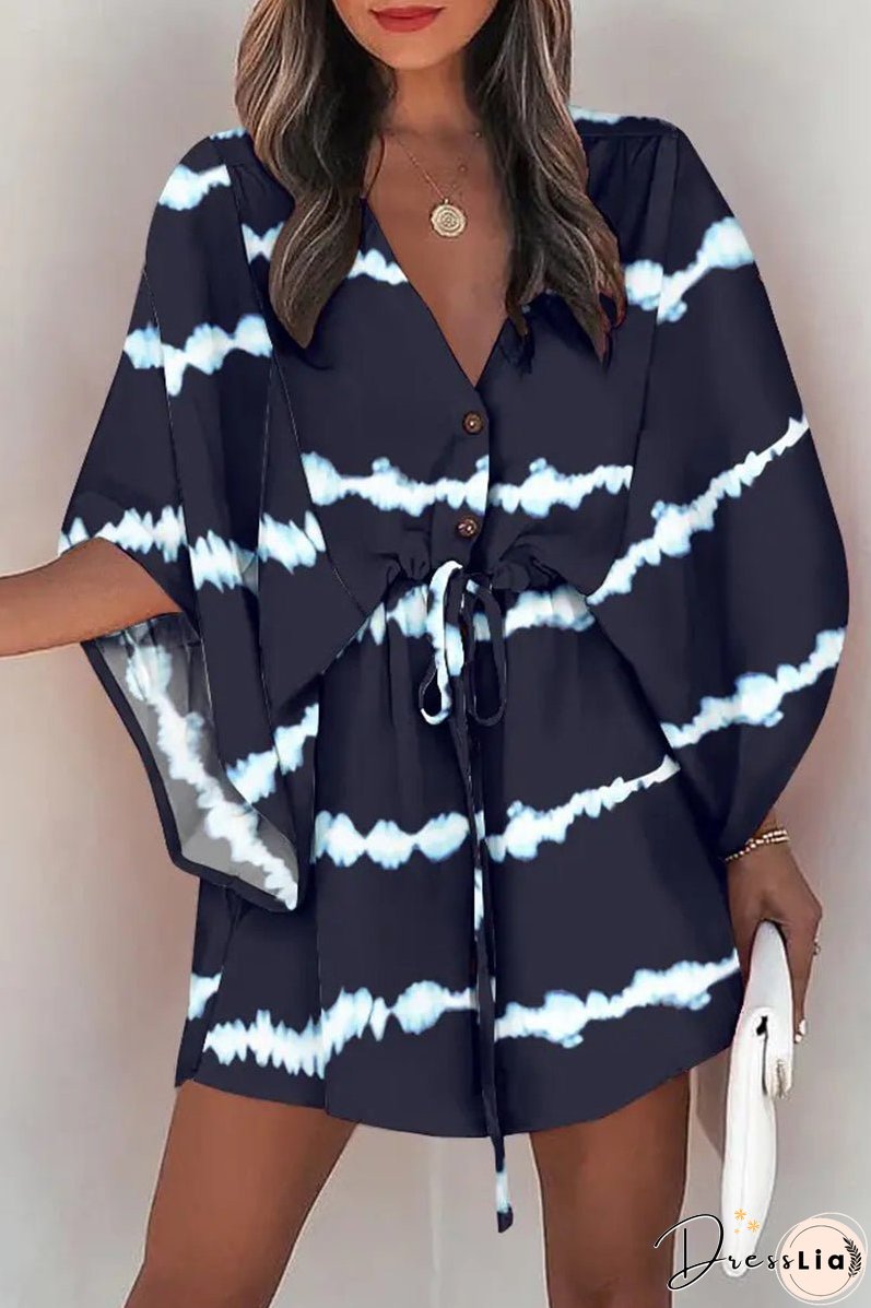 Fashion Casual Print Patchwork V Neck Dresses(12 Colors)