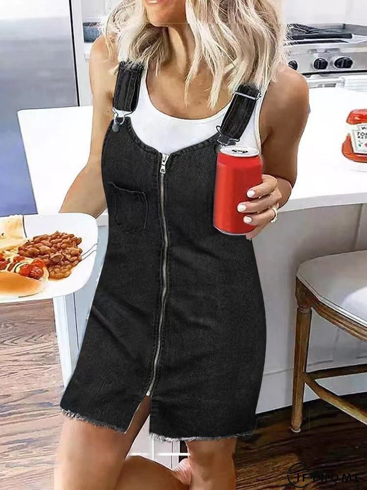 Women's Dresses Zip Pocket Suspenders Strap Denim Dress | IFYHOME