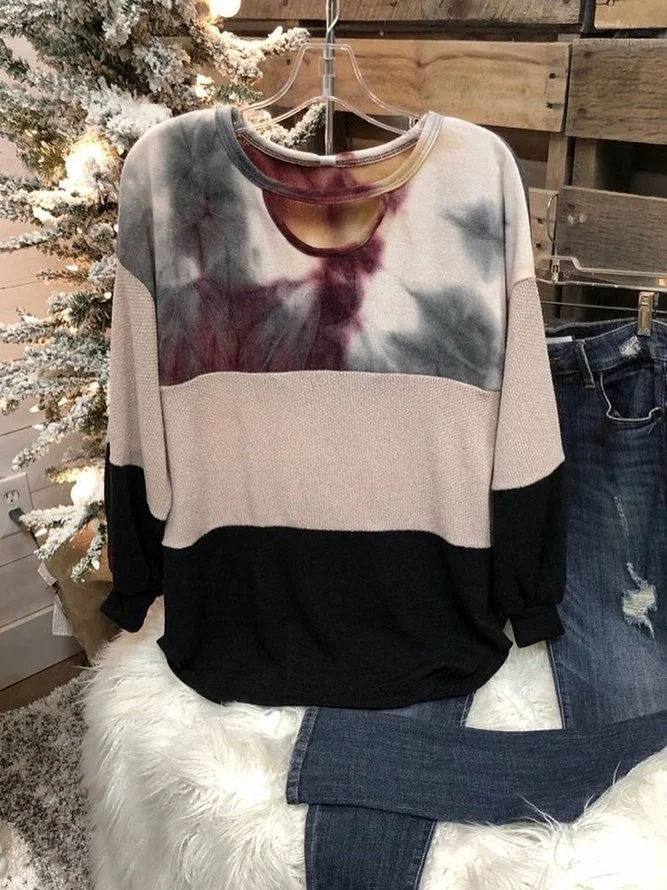 O-Neck Cotton-Blend Long Sleeve Shirts & Tops