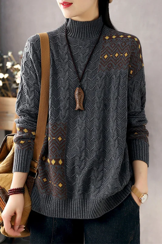 Full Size Turtleneck Contrast Trim Sweater Plus Size