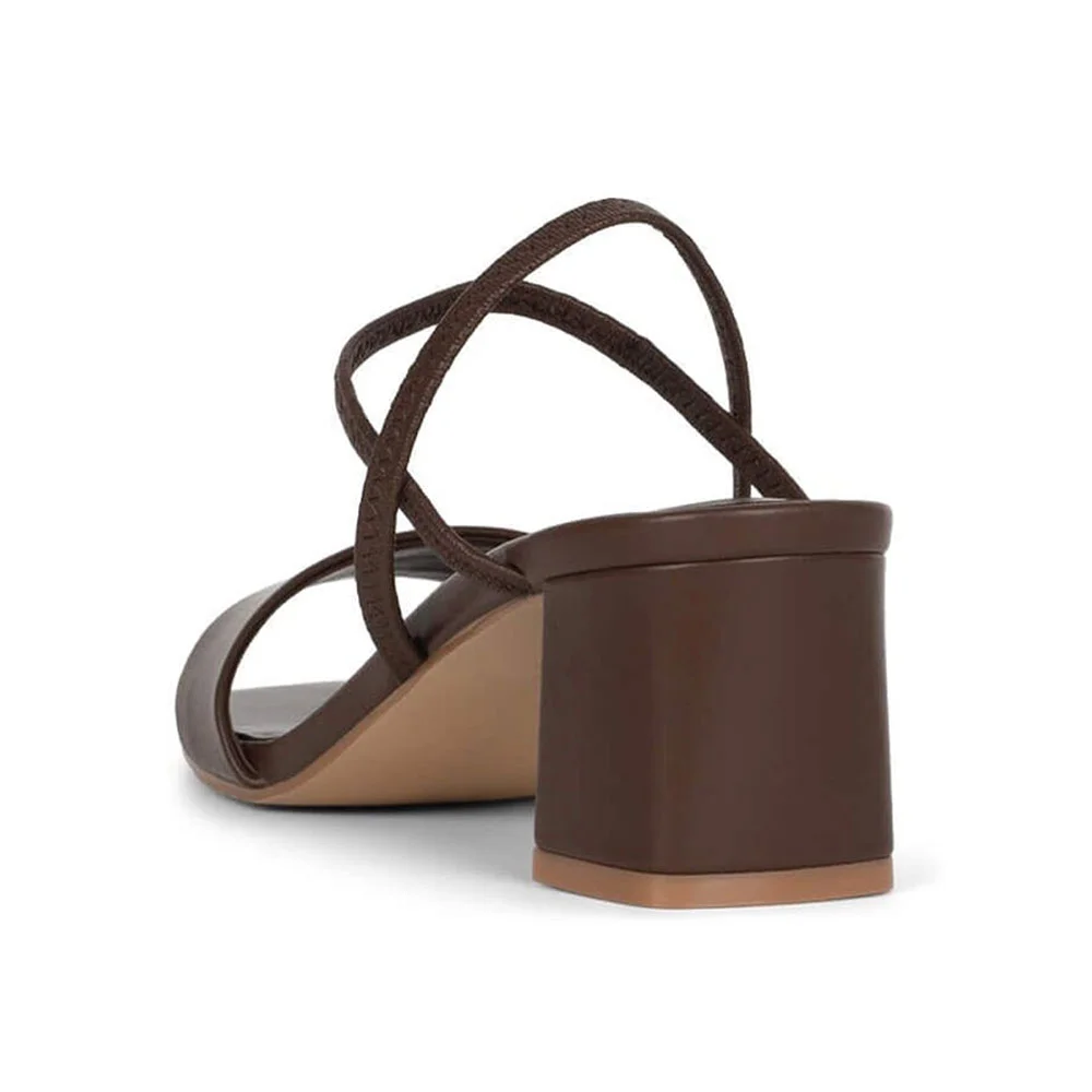 Classic Brown Open Square Toe Slingback Women's Heel Sandals