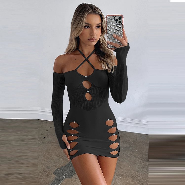 Black Strap Halterneck Cut Out Spandex 
