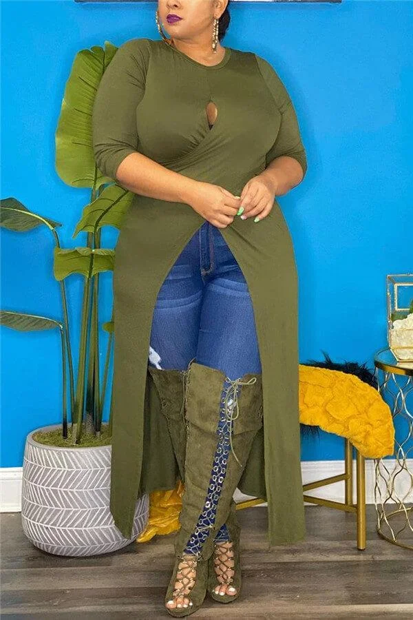 Sexy Solid Color Broken Hole Plus Size Top