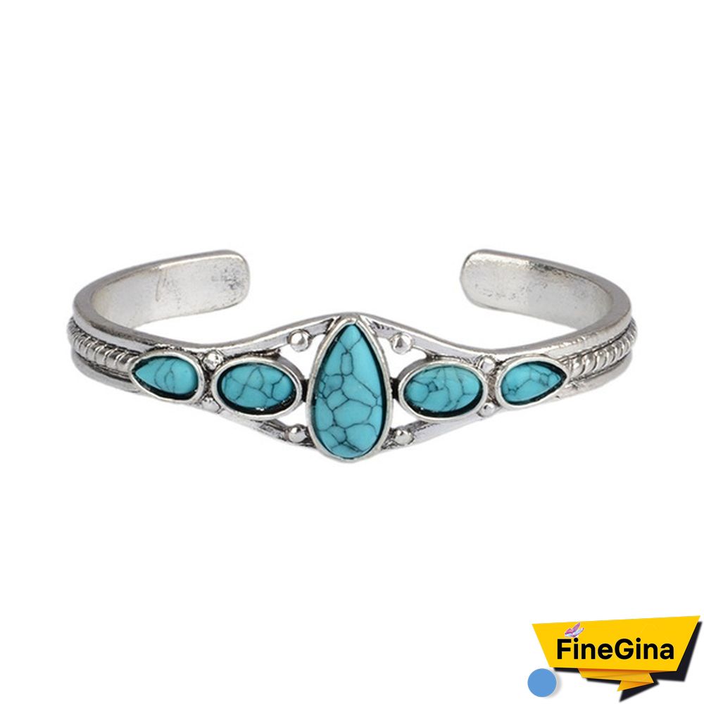 Women Vintage Jewelry 925 Soild Sterling Silver Natural Gemstone Turquoise Bracelet Adjustable Wedding Engagement Jewelry