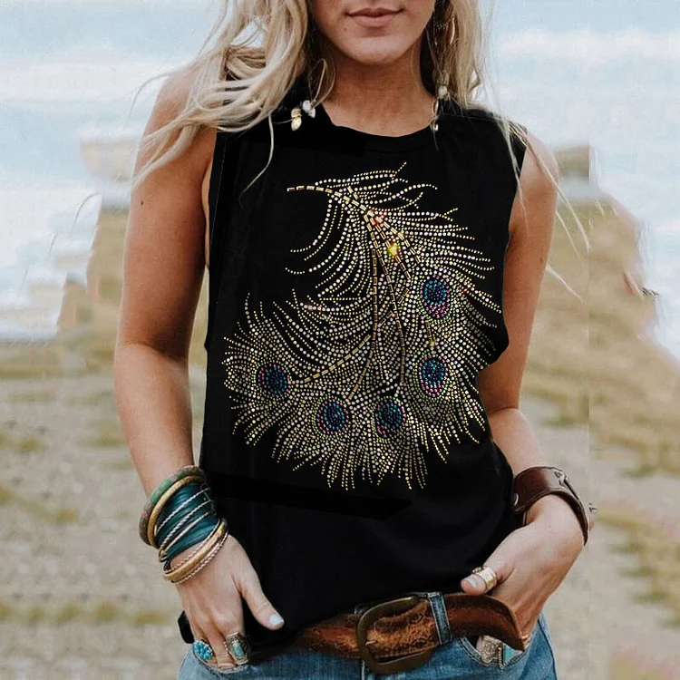 Vintage  Ethnic Style Feather Pattern Women'S Vest
