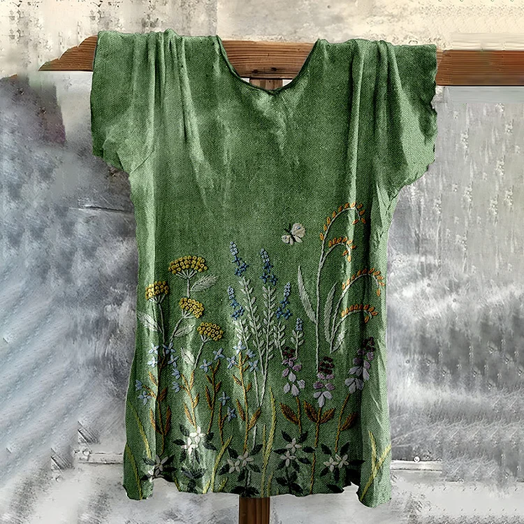 Vintage Embroidered Fresh Floral Cotton T-shirt