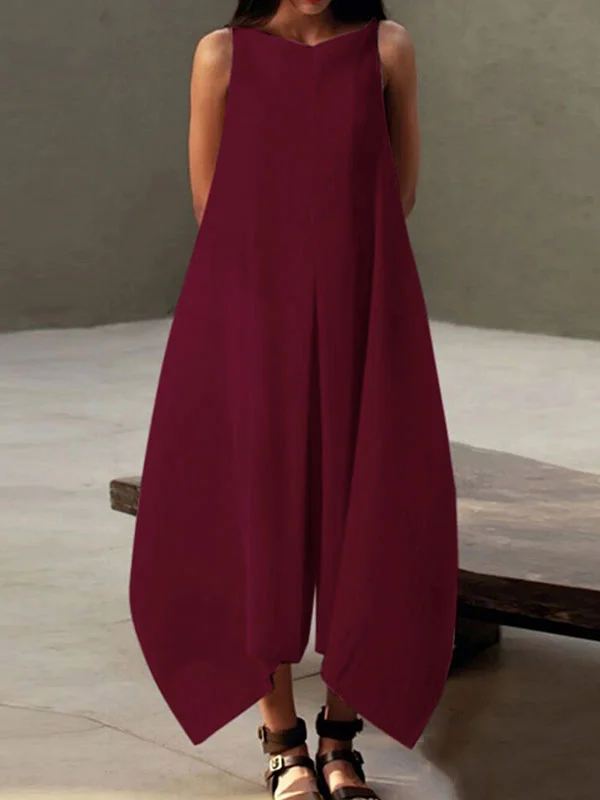 Solid Color Loose Sleeveless V-Neck Maxi Dresses