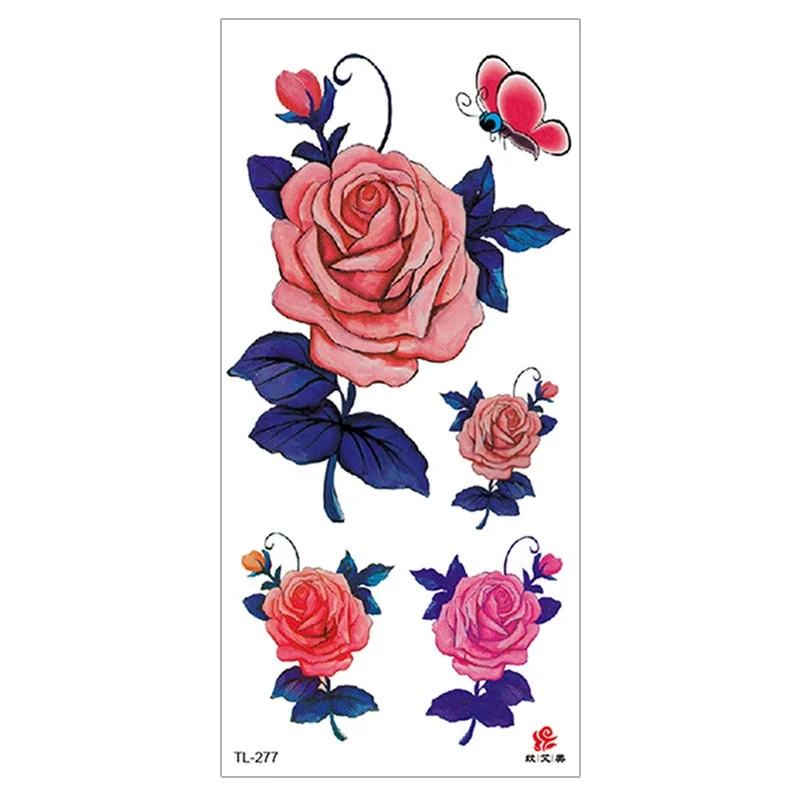 Peony Rose Temporary Tattoo Stickers,Women Body Art Tattoo,Girl Back Breast Arm Leg Red Blue Pink Flower Fake Tatoos