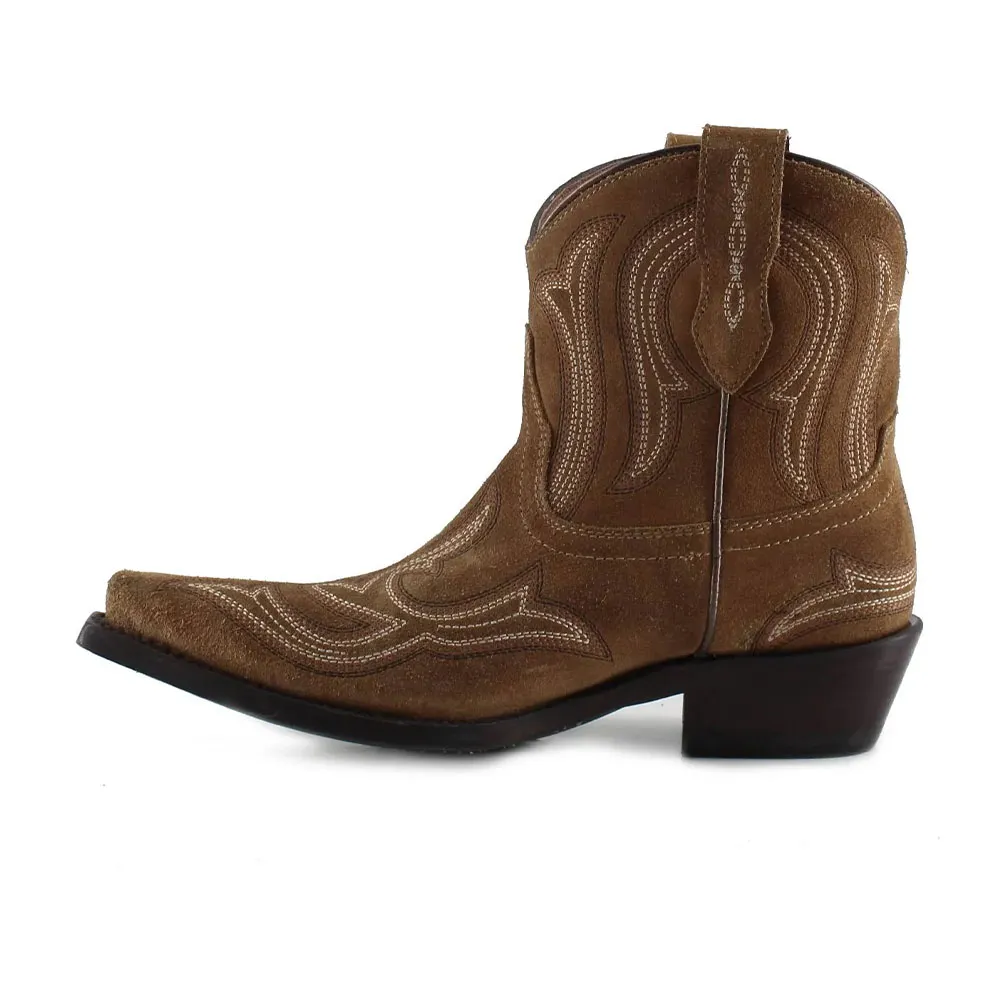 Women&lsquo;s Short Block Low Heel Embroidered Snip Toe Brown Western Boots