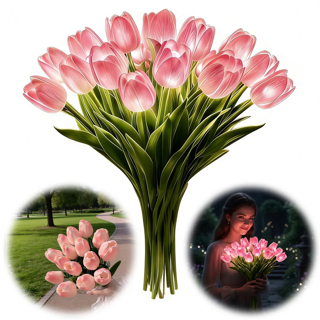 15Pcs Radiant Romantic Tulip Light LED Adjustable Tulip Night Light Warm Light Luminous Bouquet Ornament Gift for Anniversary/Wedding/Birthday