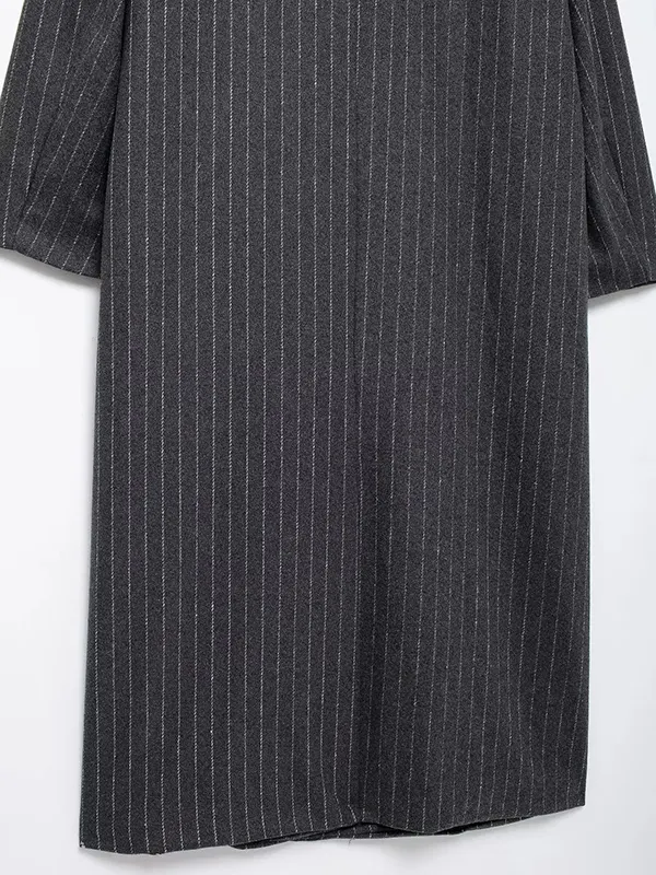 Split-Joint Striped Long Sleeves Loose Lapel Shirt Dress Maxi Dresses main image 1