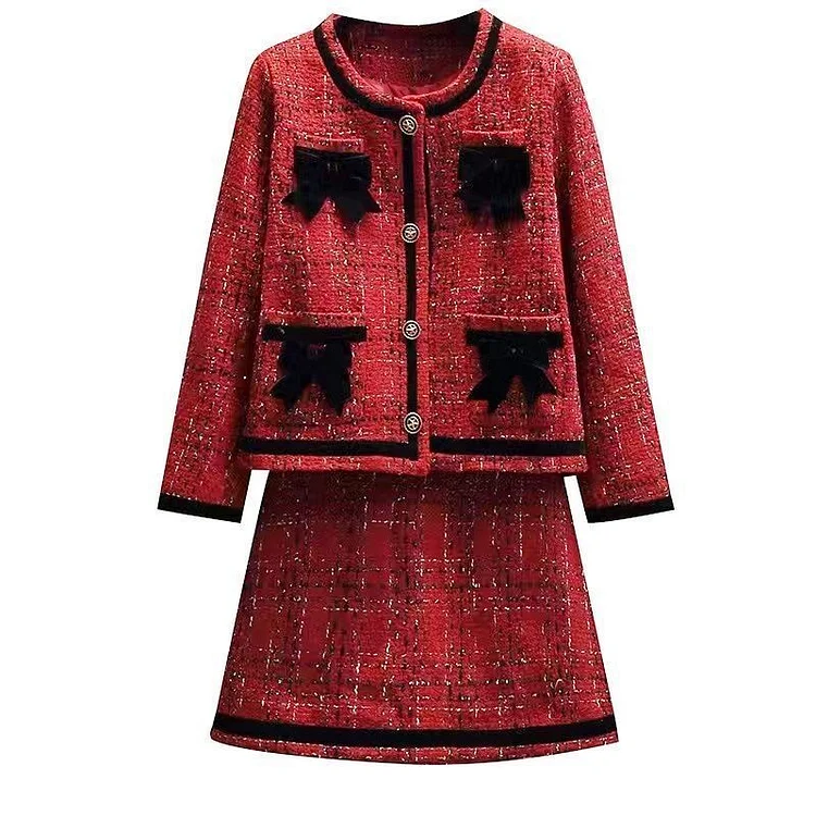 Finlay Fire Brick Bow Textured Jacket Set QueenFunky