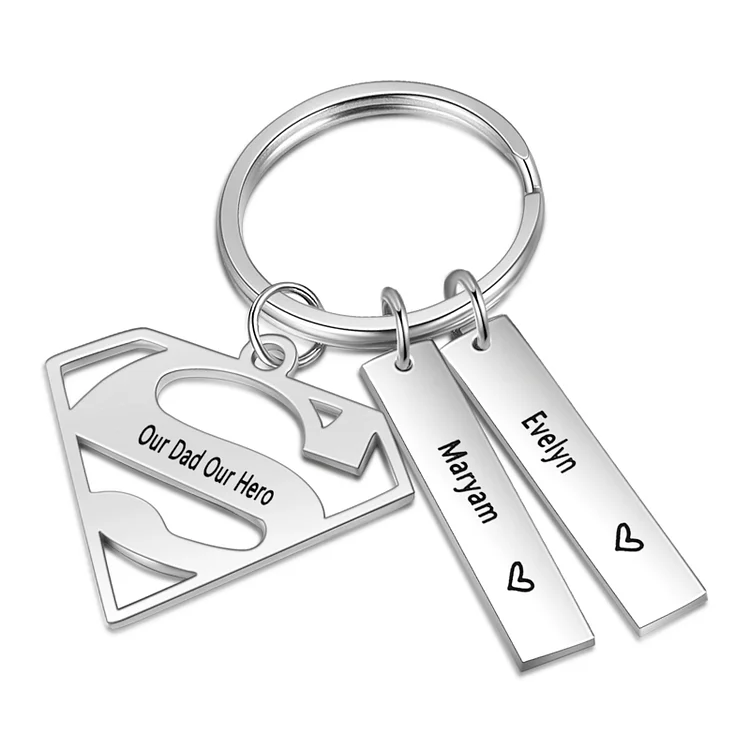 Custom Superman Sign Keychain Engrave 2 Names For Father