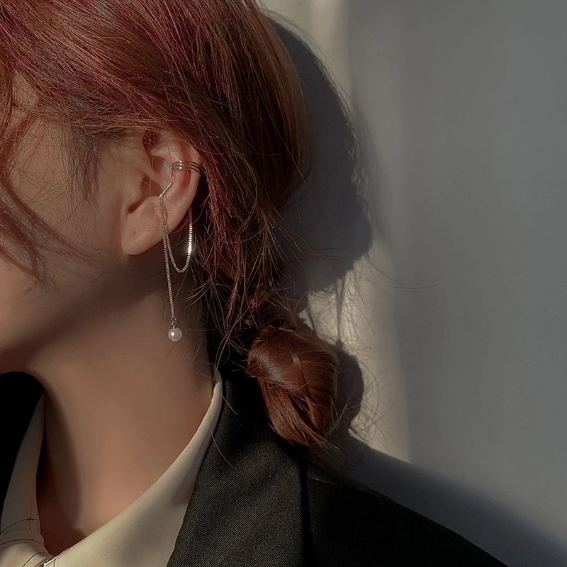 1 Piece Minimalist Tassel Copper Inlay Pearl Ear Clips