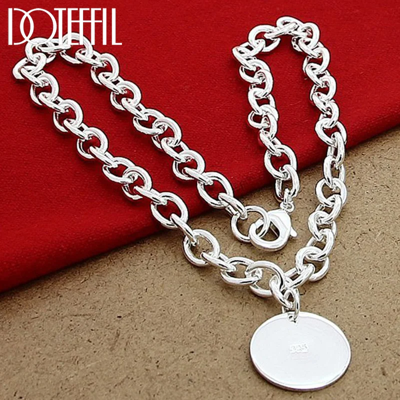 DOTEFFIL 925 Sterling Silver 18 Inch Chain Round Pendant Necklace For Women Jewelry