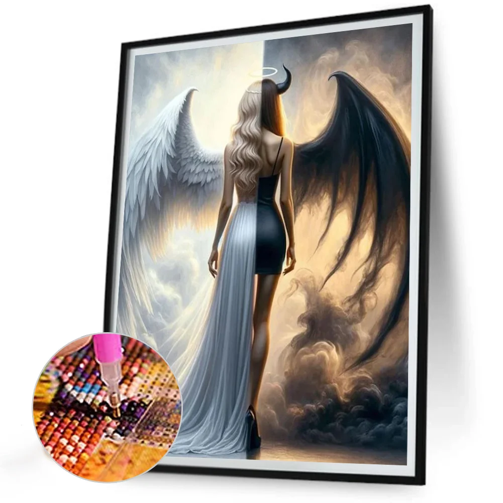 Diamond Painting - Full Round Drill - Black and White Angel(Canvas|30*40cm)