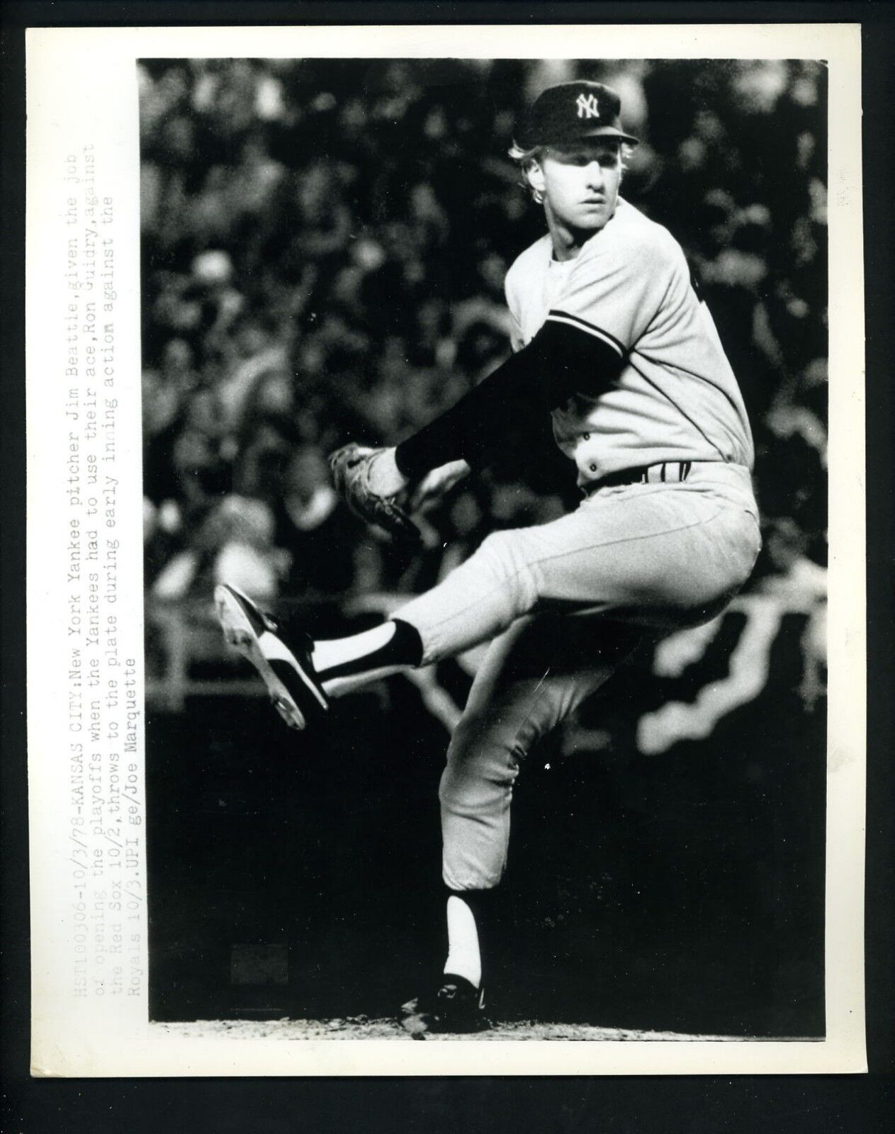 Jim Beattie Game 1 1978 AL Playoffs Press Photo Poster painting New York Yankees