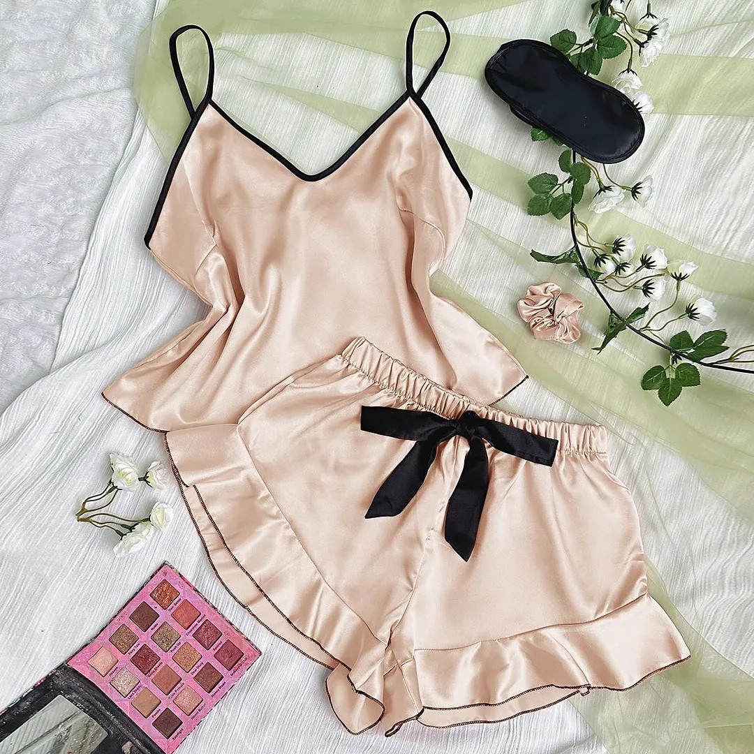 Churchf Sexy Sling Skirt Women's Summer Fashion Vest Shorts Set Home Silk Ice Silk Pajamas
