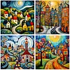 (4-Pack)House-Full Round Diamond Painting 30*30CM
