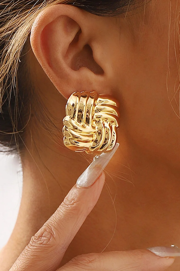 Metallic Textured Square Shaped Fashionable Stud Earrings