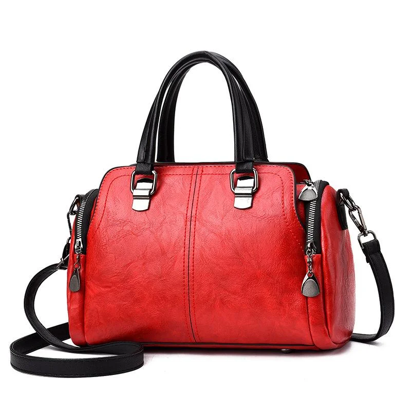 Large-capacity soft leather handbag