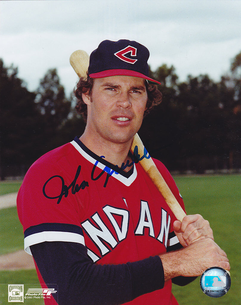 JOHNNY GRUBB CLEVELAND INDIANS ACTION SIGNED 8x10