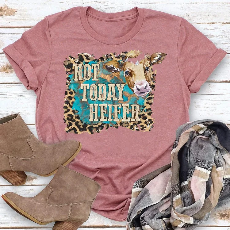 ANB - Not today heifer Leopard Cow Western style Retro Tee -06230