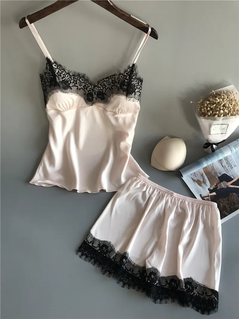 Churchf 2019 Hanging Pyjamas Women's Summer Sexy Ice Wire Two-Piece Set With Silk Shorts Gathering Big-Size Thin Homewear