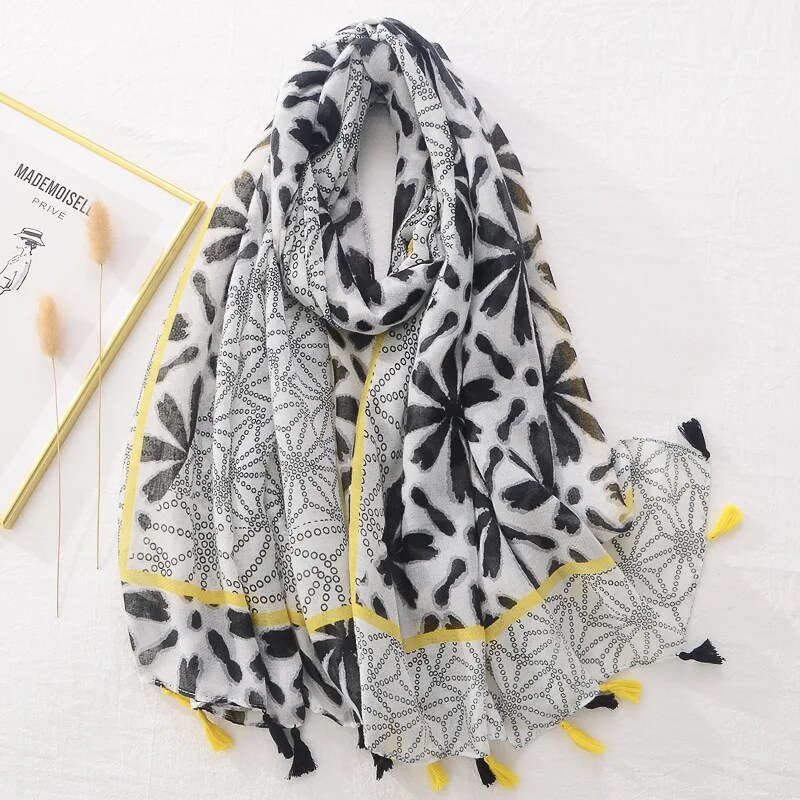Cricninjo Cotton Linen Women Silk Scarf Floral Print Tassel Beach Shawl Femme Mujer Pareo Muffler Bufandas Stoles Hijab Bandana Summer