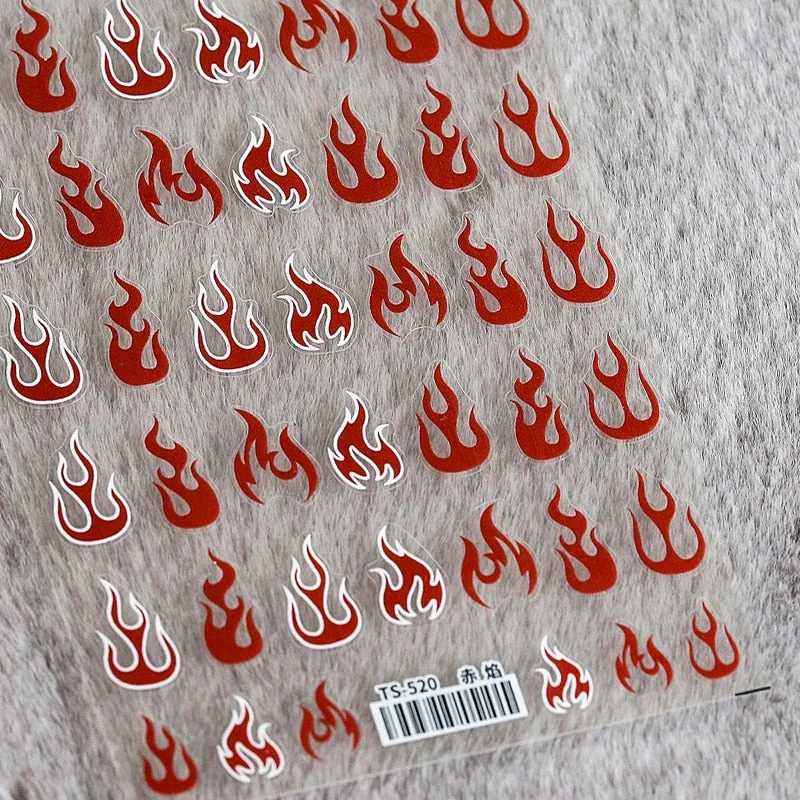 1PC Flame Simple 3D Nail Stickers Gradient Honeycomb Geometric Transfer Water Sliders Manicures Decoration Japanese Design Decal-Nail Inspo