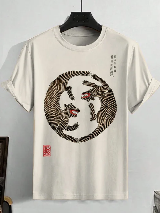 Men's Japanese Tiger Art Print Casual Short Sleeve T-Shirt