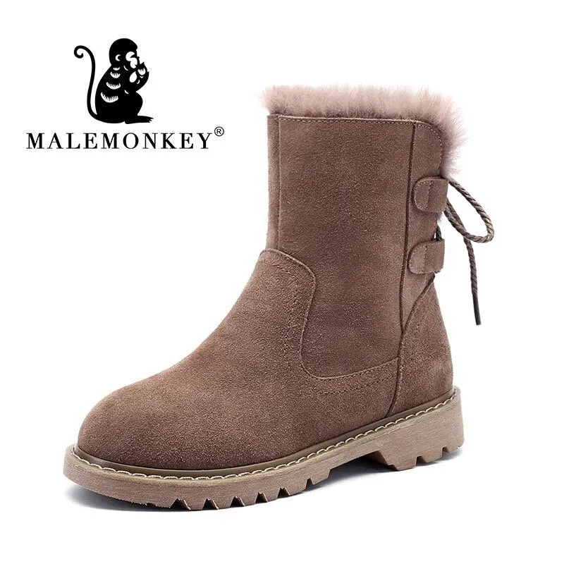 Winter Women High Boots Black Cottom Boots Suede Leather 2021 High Quality Plus Velvet Warm Outdoor Platform Female Snow Boots