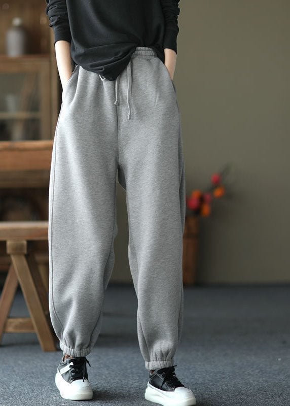 Boutique Grey Cinched Pockets Warm Fleece Pants Trousers Winter CK645- Fabulory
