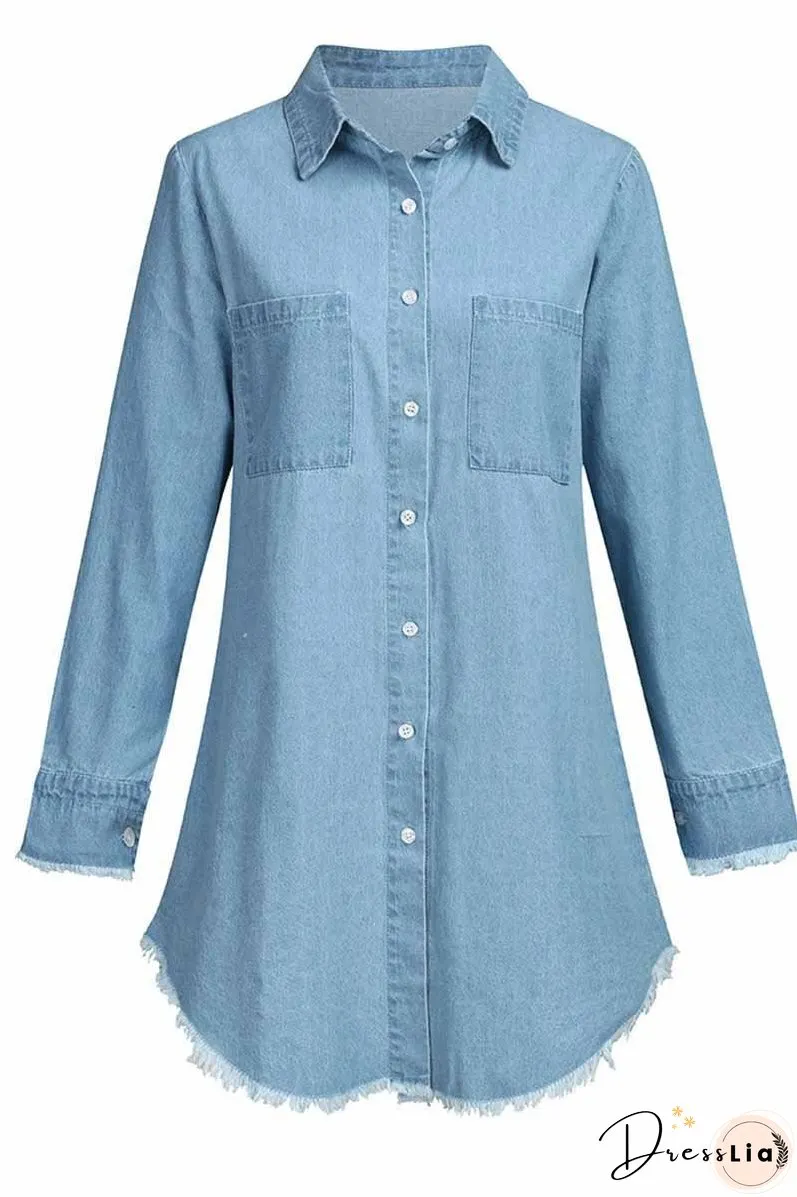Loose Button Design 4 Colors Denim Dresses